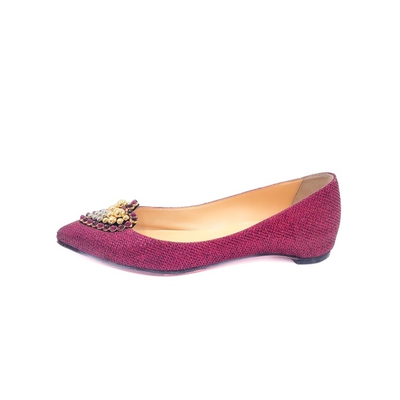 Christian Louboutin Burgundy Gold Heart Studded Pointed Toe Flats Shoes EU 36.5 - Picture 4 of 9